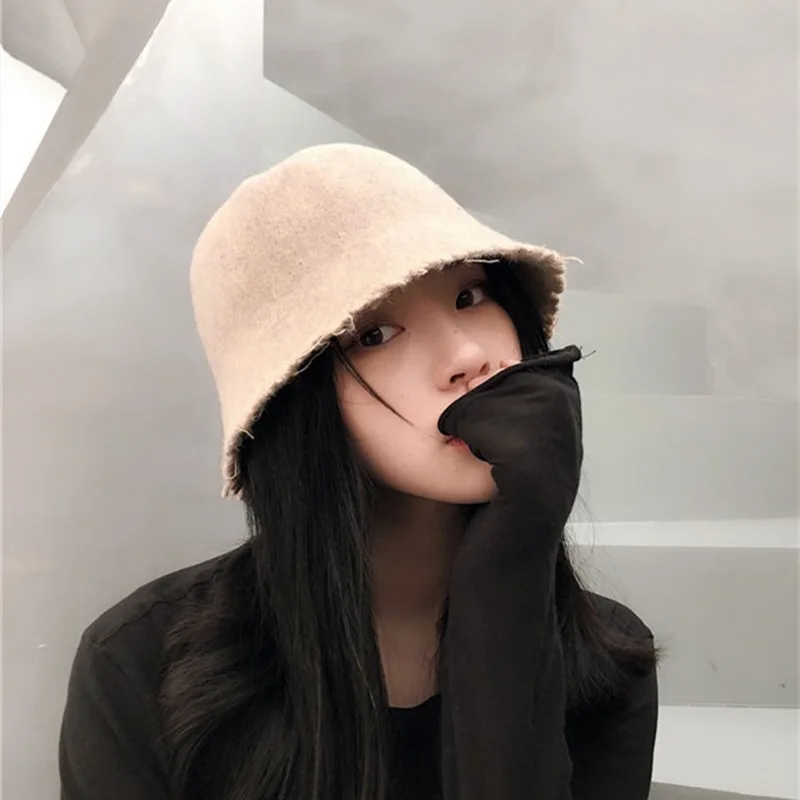 

2021 Winter Bucket Fisherman Hat For Women All-match Wool Panama Fishing Caps Autumn Outdoor Soft Warm bonnet femme