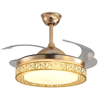 gold ceiling fans remote control retractable blades fans with 3 lights level and 3 speeds for bedroom dining room living room