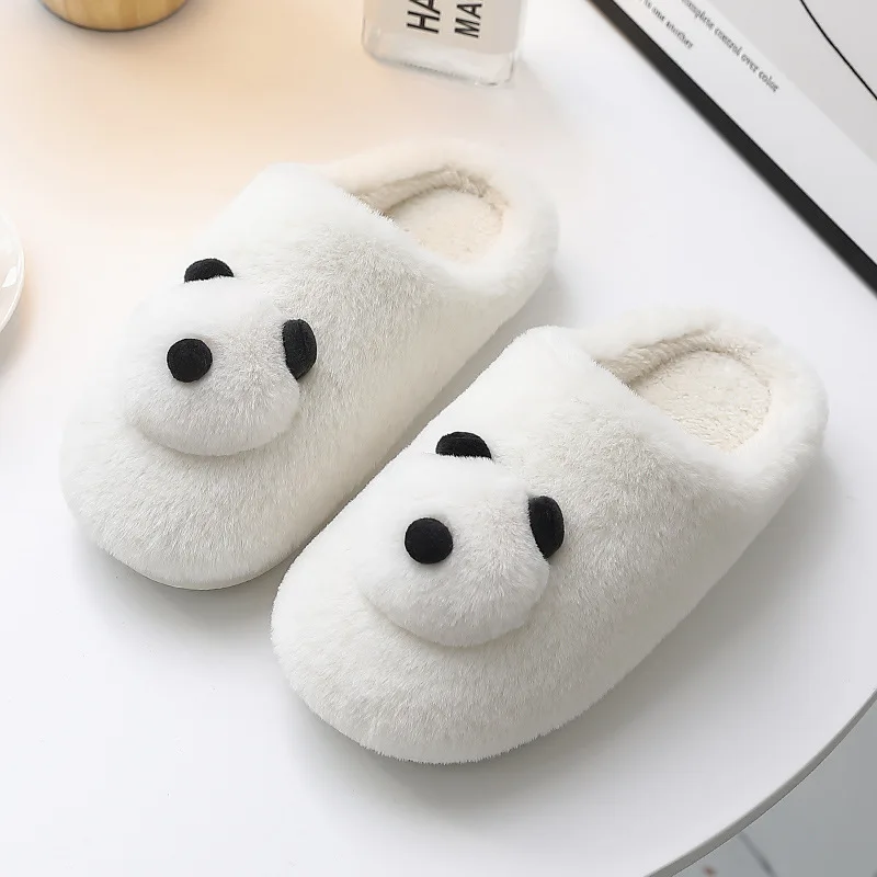 

Home Cotton Slippers Women's Winter Flip Flop Couple Cartoon Cute Panda Fluffy Slippers Men's Open-toed Home Cotton Slippers