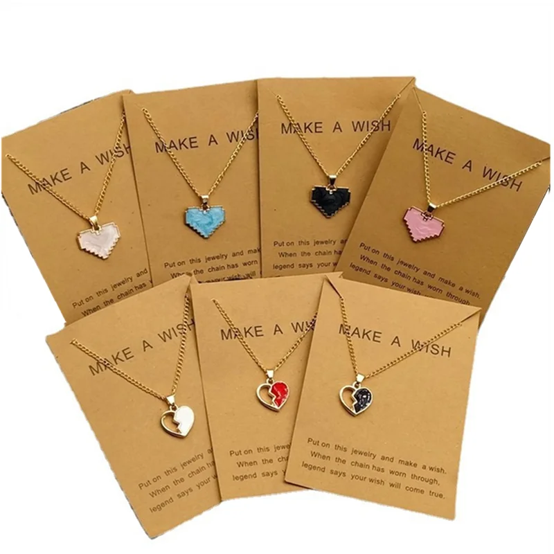 

New Fashion Love Heart Pendant Necklace Popular Pink White Statement Jewelry Gift for Friend Wholesale