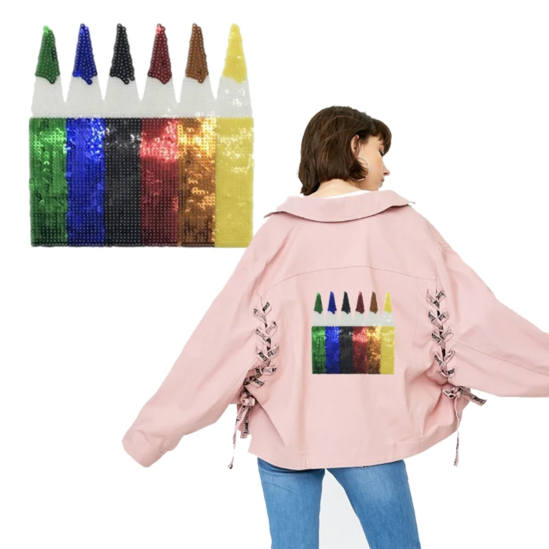 Красивая нашивка с блестками цветные карандаши аппликации нашивки наклейки для