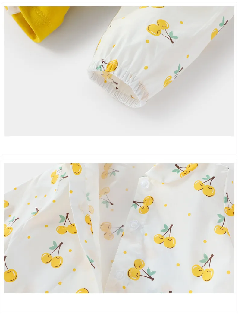 

2021 spring and autumn new girls long-sleeved suit lapel long-sleeved cherry top + vest + pants cotton sports three-piece suit