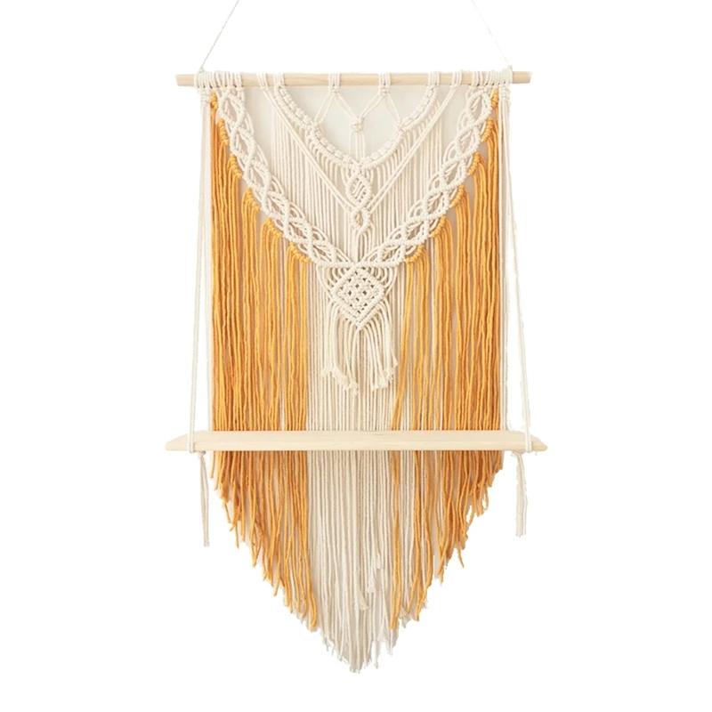 

Macrame Wall Hanging Shelf, Boho Decorative Floating Plants Swing Hanging Shelf Wooden Storage Hanger, Home Wall Decor
