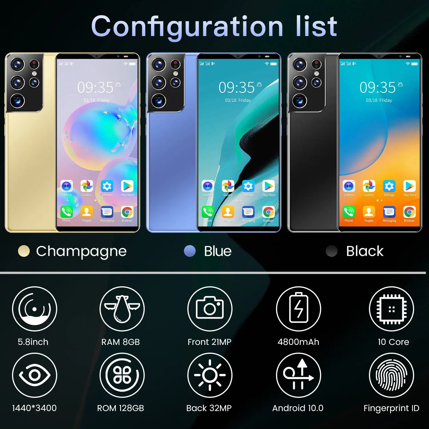 s21u new cellphone 5 8 inch android 10 0 cellphone global version unlocked phone 8gb ram 128gb rom mobilephone celular free global shipping