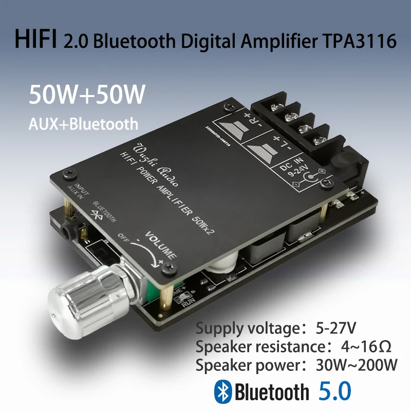 TPA3116 Bluetooth 5 0 Hi Fi стерео цифровая плата усилителя мощности звука 50 Вт AMP AUX с
