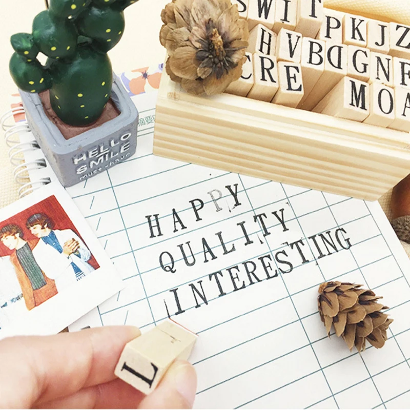 26pcs/box uppercase letter series square shape wooden stamp decoration gift funny DIY tool | Канцтовары для офиса и дома