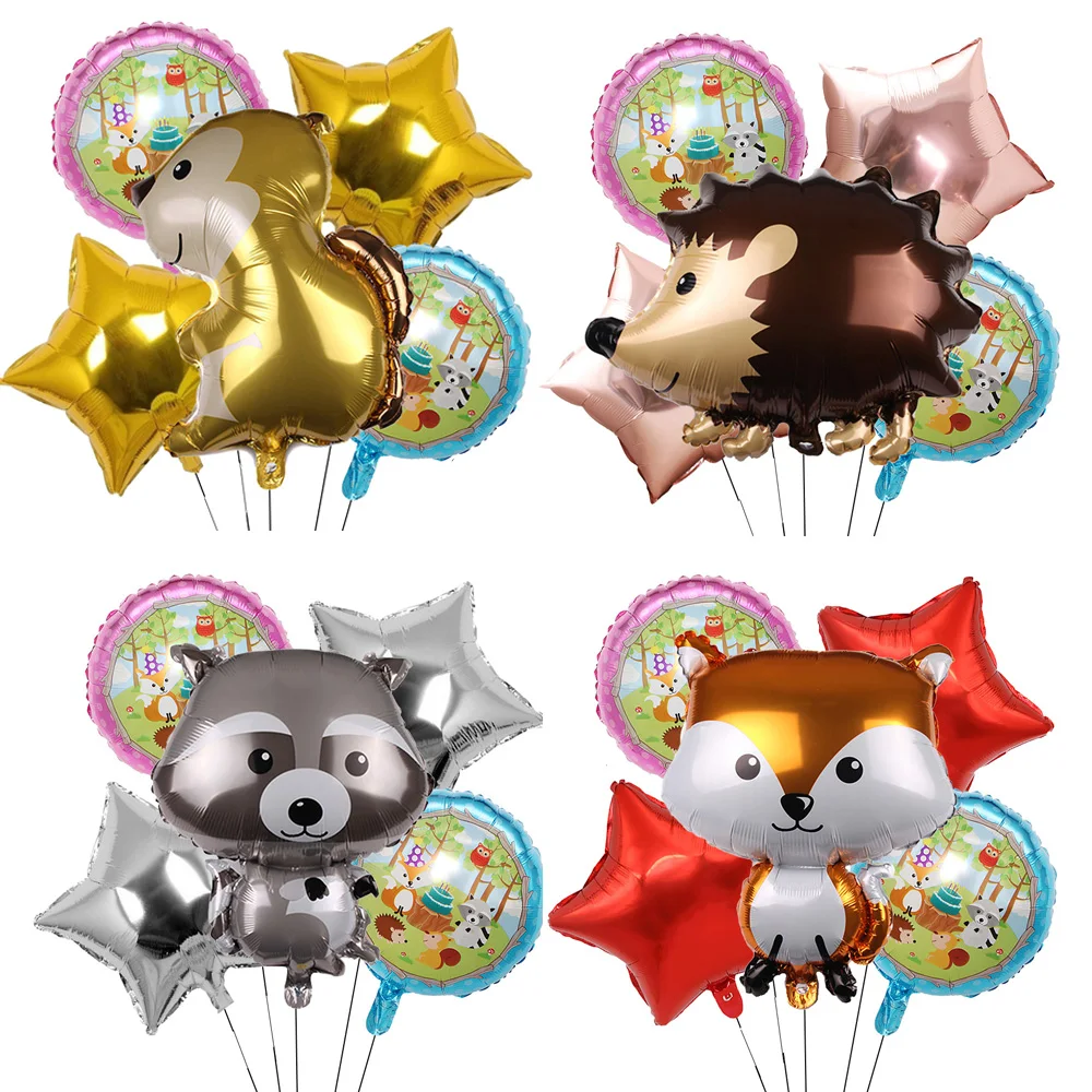

5pcs Forest Animal Balloons Set Woodland Forest Party Fox Hedgehog Squirrel Raccoon Balloon Kids Jungle Birthday Party Decor