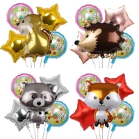 5pcs forest animal balloons set woodland forest party fox hedgehog squirrel raccoon balloon kids jungle birthday party decor
