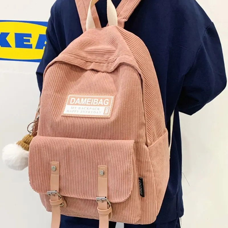 

Women Backpack Corduroy Casual Rucksack for Teenage Girls Female School Shoulder Bag Bagpack