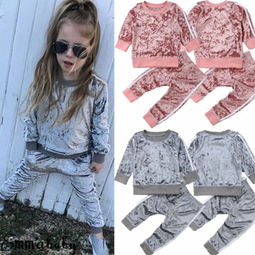 Новинка детский тренировочный костюм для маленьких девочек бархатный топ