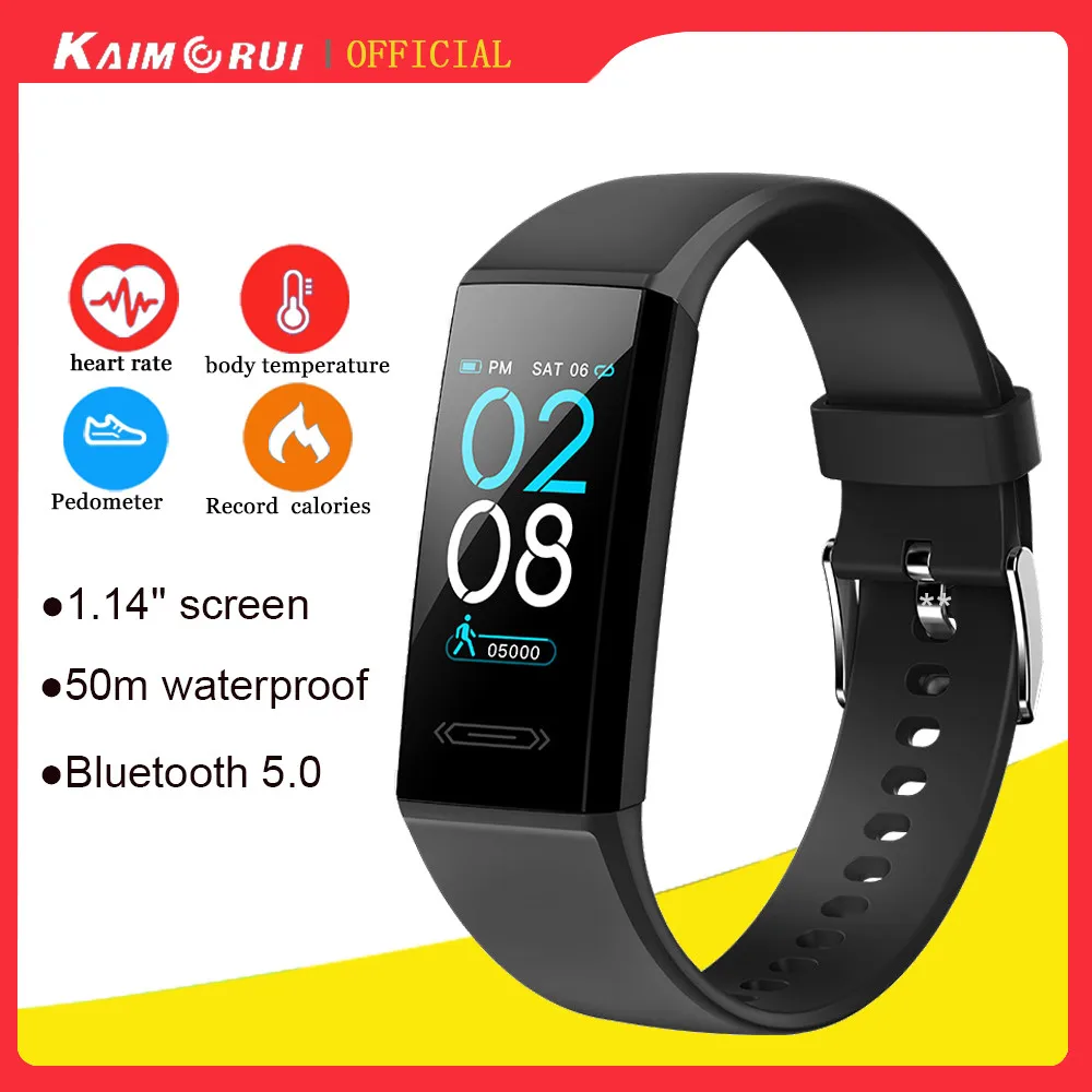 

2021 Body Temperature Monitor Smart Wristband, IP68 50m Waterproof Smart Band, Heart Rate Blood Pressure Fitness Bracelet Watch