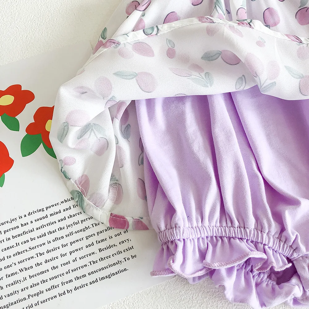 

Tulip flower pattern printing sweet sleeveless romper summer baby girls clothes baby jumpsuit