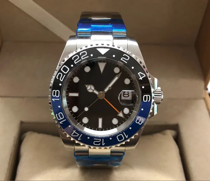 

Sapphire crystal 40mm no logo black dial Asian Automatic Self-Wind movement Ceramic bezel GMT luminous men's watch gr68-20