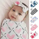 Милая пеленка для новорожденных, одеяло из искусственного муслина + повязка для волос, 2 шт.