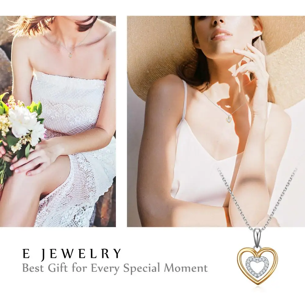 Ожерелье женское из серебра 925 пробы с кулоном в виде двойного сердца 18 дюймов |