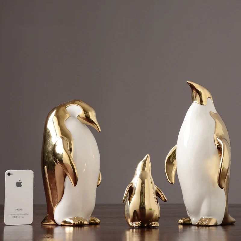 

Modern Golden Animal Statue Penguin Model Ceramic Animal Ornaments Home Decor Living Room Desktop Decoration Accessories Crafts