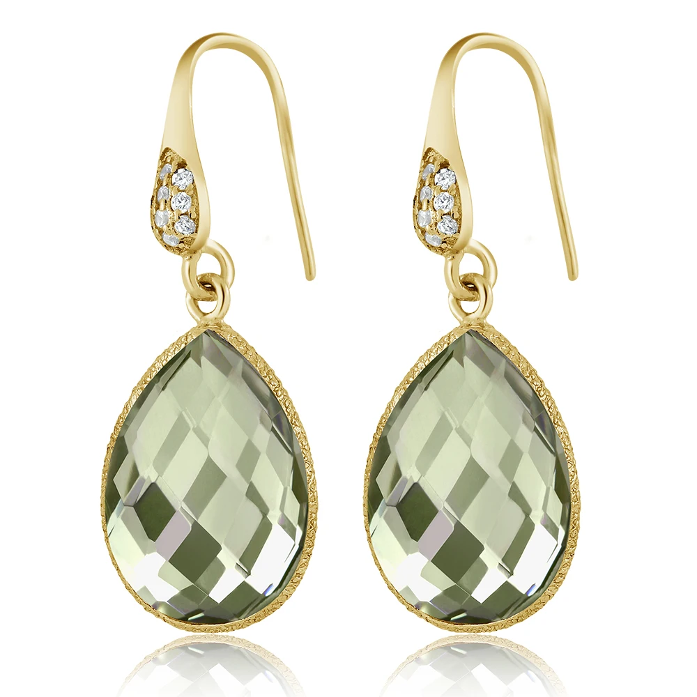 Серьги GemStoneKing 13 00 карат в форме груши Зеленый Натуральный Аметист позолоченные 925
