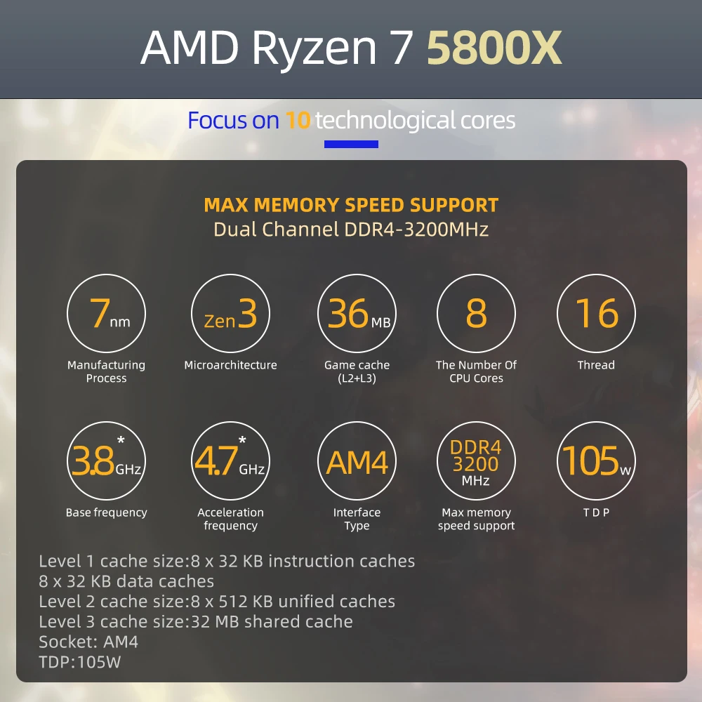 Новый процессор AMD Ryzen 7 5800X R7 AM4 3 8 ГГц ядер 16 потоков ЦП 100-000000063 аксессуары для