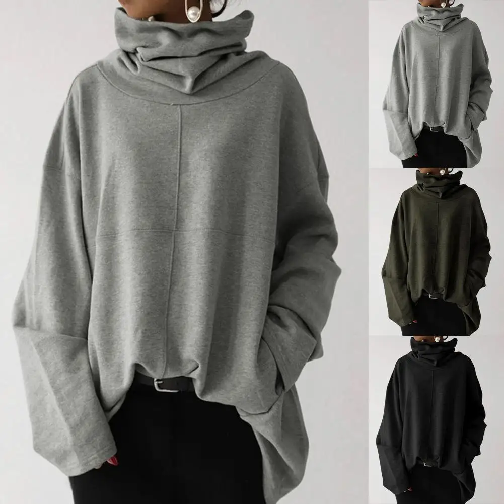 

Women's Coat Winter/Autumn 2021 Solid Color Side Pocket Pullover Blouse Plush Lining Long Sleeve Turtleneck Women Sweatshirt Tra