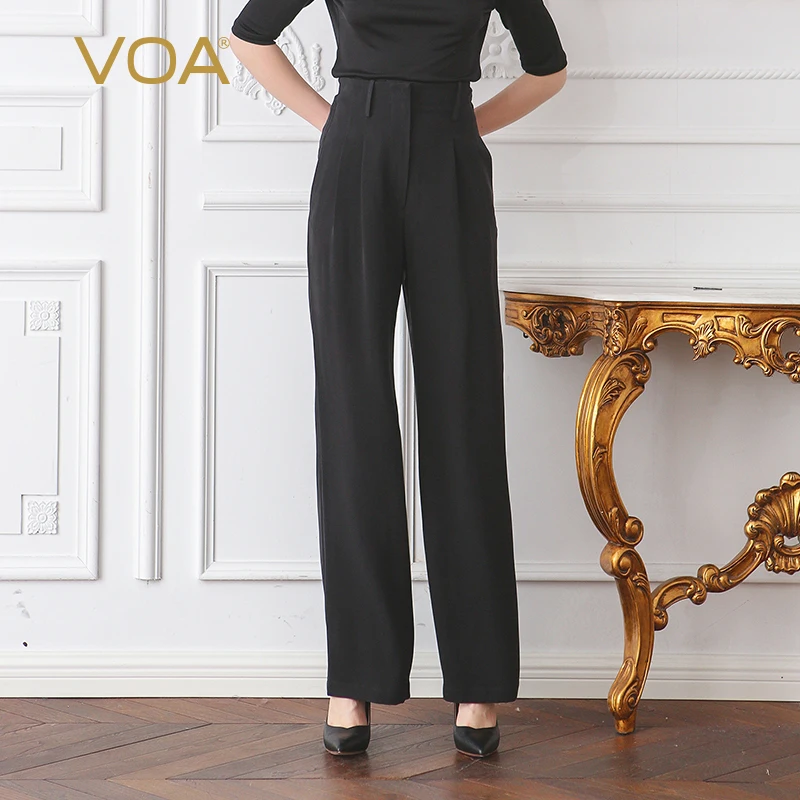 VOA классические матовые черные с высокой талией плюс размер шелковые брюки для