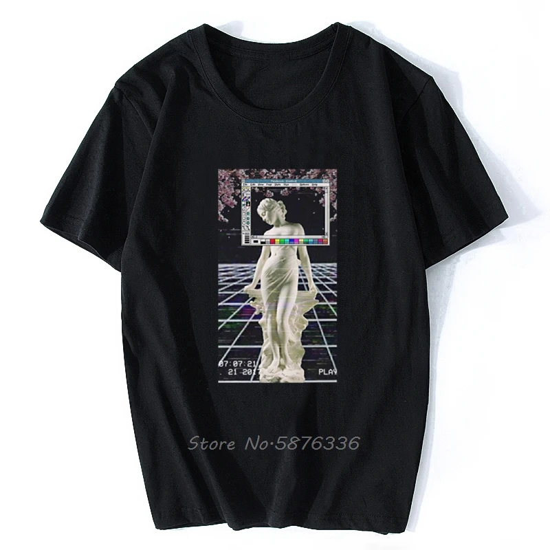 

Vaporwave Glitch Microsofted Statue T Shirt Crew Neck HipHop Top New Style Funny T Shirts Anti-Wrinkle Leisure Fitted Tees
