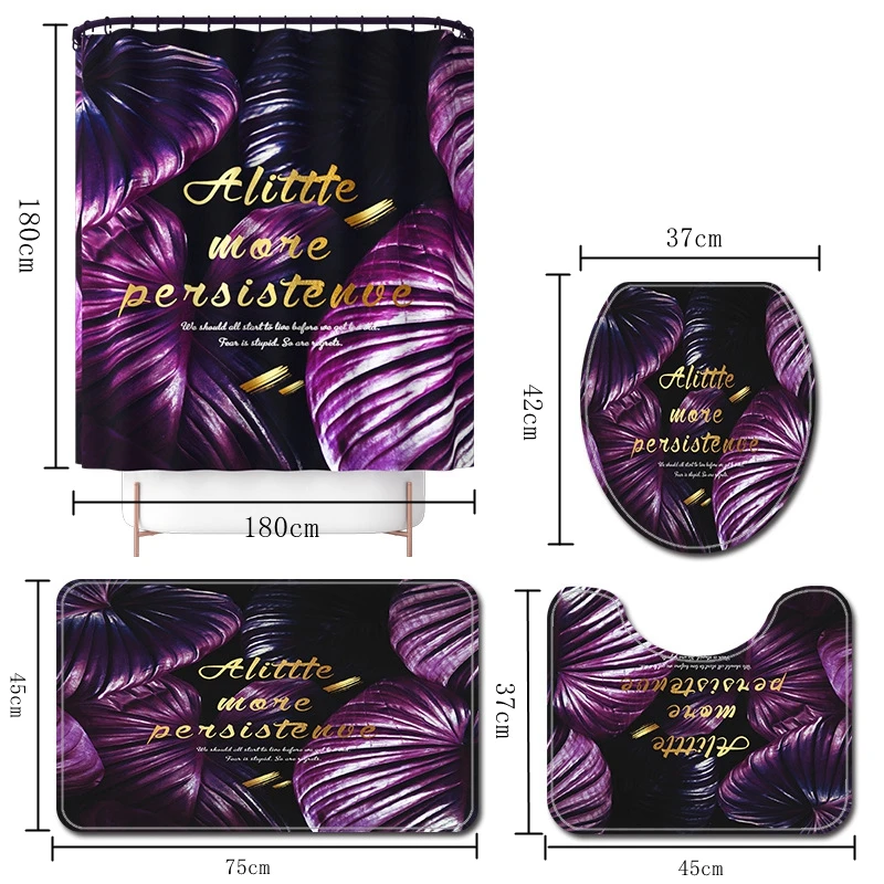 

Shower Curtain and Flannel Bath Mat Set Memory Foam U-Shaped Toilet Rug Print Bathroom Carpet Rug Home Decor Toilet Mat Set