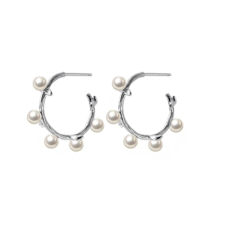 

Genuine 925 Sterling Silver Tree Branch Pearl Stud Earrings Minimalist Design Fashion Earrings for Women Charms Jewelry Gift