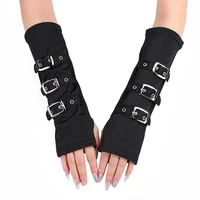 womens wristband mitten 28cm half finger belt rivet punk hiphop party cosplay sexy black elastic fingerless milk silk glove r46