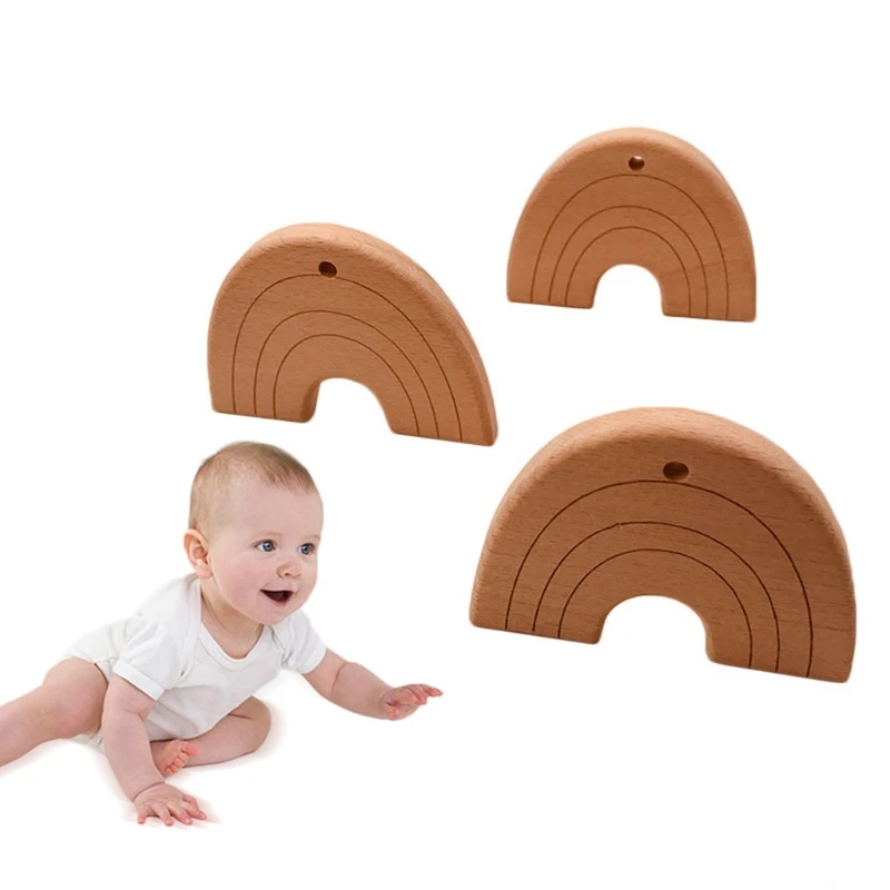 

New Baby Teether Wooden Rainbow Bridge Pacifier Pendant Beech Chewing Teething Molar