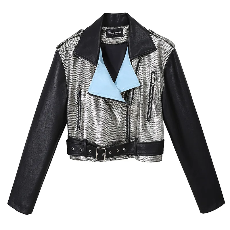 

women's European autumn/winter ins the new bright nightclub wind leather bomber jackets in female 6794 pu coat