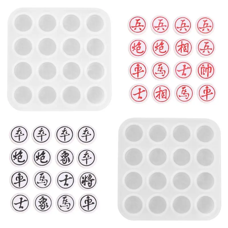 

2Pcs Traditional Chinese Chess Silicone Mold Kit Game Epoxy Resin Casting Mould Chess Pendant Molds Art Crafts Tools