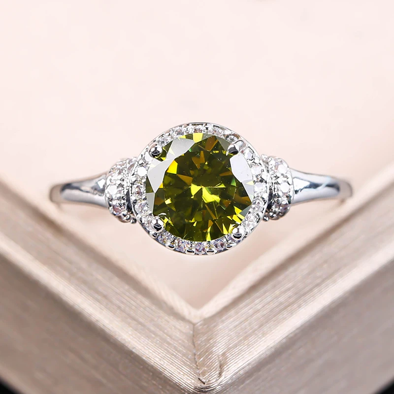 

Fashion Green Stone Wedding Ring Dainty Small Round Glass Filled Glass Filled Rings For Women Engagement Jewelry Anillos Mujer