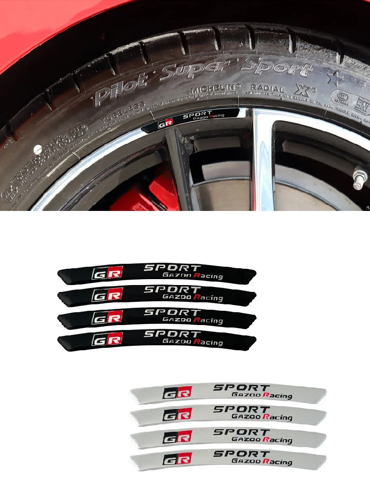 

4PCS 3D Aluminum Wheel Hub Stickers Emblem Badge For Toyota GR Sport Gazoo Racing C-HR RAV4 Mirai Avensis Prado Prius VVT-I 4WD