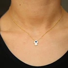 Новинка 2021, ожерелье с подвеской на руку Хамса из натурального 925 серебряная с золотом цепь, 35 + 10 см, большой голубой Фианит, для женщин, подарок на свадьбу