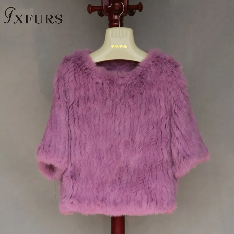 FXFURS роскошное вязаное пальто из кроличьего меха женская куртка из натурального кроличьего меха Меховой жилет из кроличьего меха пуловер для девочек 9 цветов - Цвет: purple