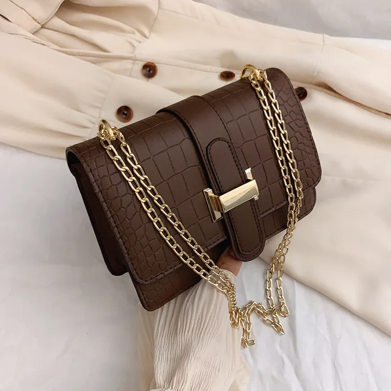 

Women Shoulder Bag Luxury Brand Trend Handbag Travel Leather Stone Pattern Chain To The Waist Crossbody Bag with Lid