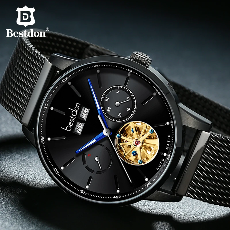 Bestdon Tourbillon механические мужские часы Скелет автоматические для мужчин Швейцария