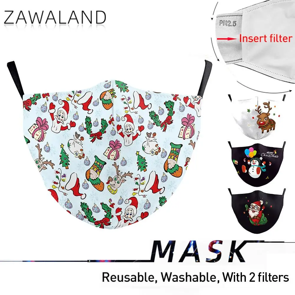 

Zawaland Washable Fabric Mask Adult Santa Elk Print Mask Kids Cute Party Mask Christmas Ornament Gift Filter Mouth Face Mask