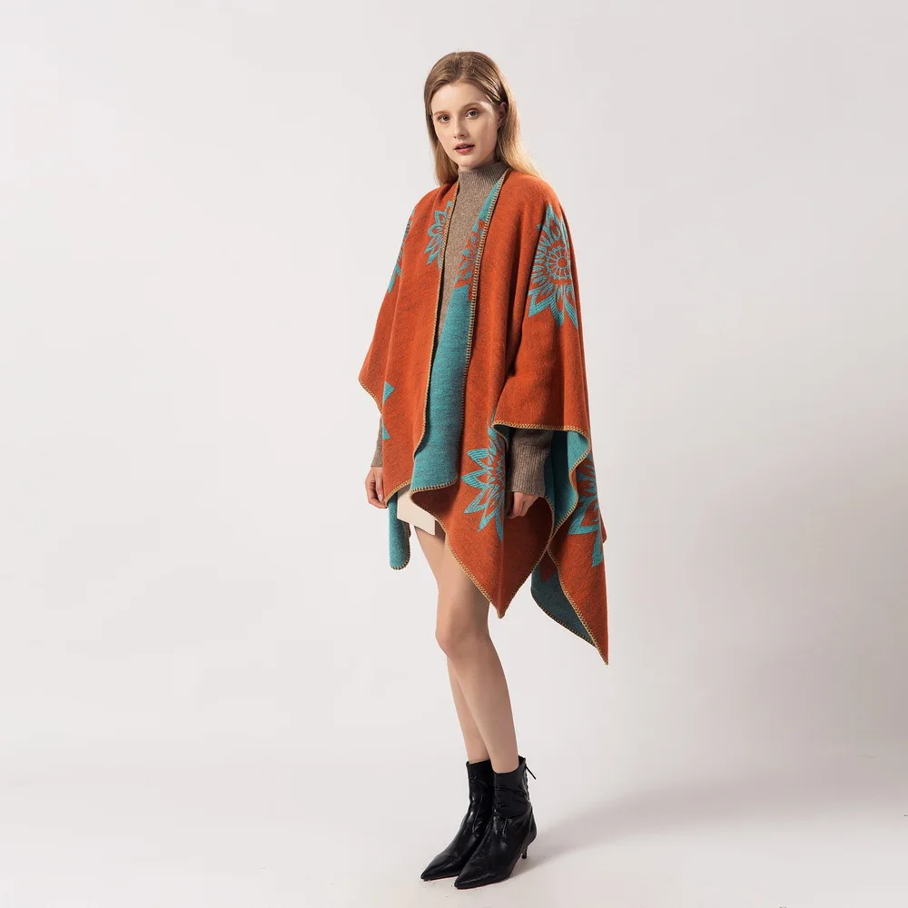 

RANMO Luxury Oversized Pashmina Shawls Wraps Women Winter Warm Scarfs Flower Pattern Poncho Capes Female Vintage Cashmere Shawls