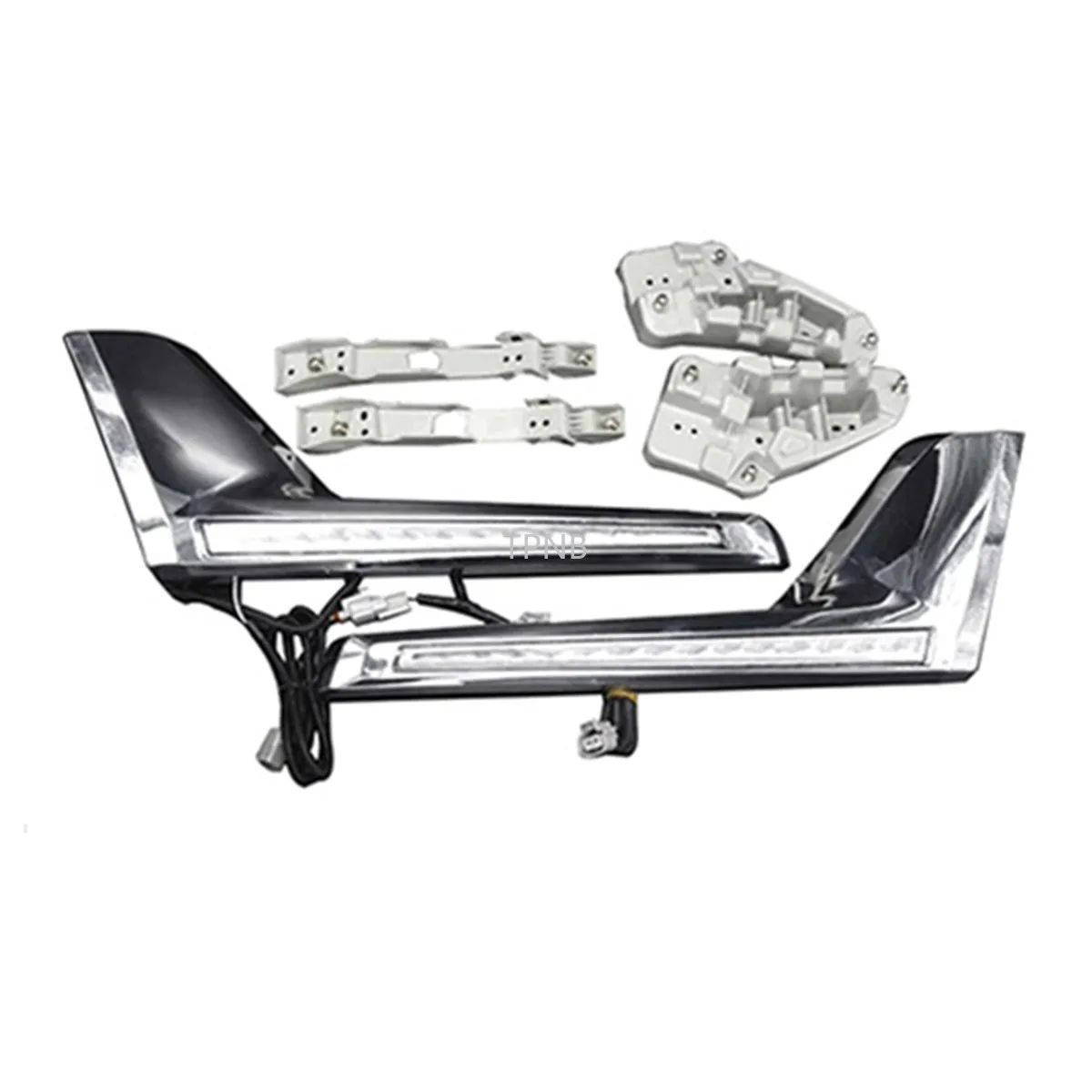 Фото Светодиодный головной светильник полосы для Toyota Land Cruiser 200 FJ200 2016 2017 2018 2019 Хром ABS дневные ходовые огни светильник аксессуары №5