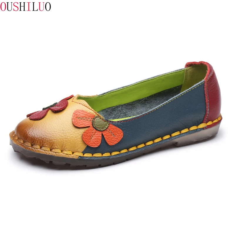 Осенняя модная разноцветная обувь на плоской подошве с круглым носком и