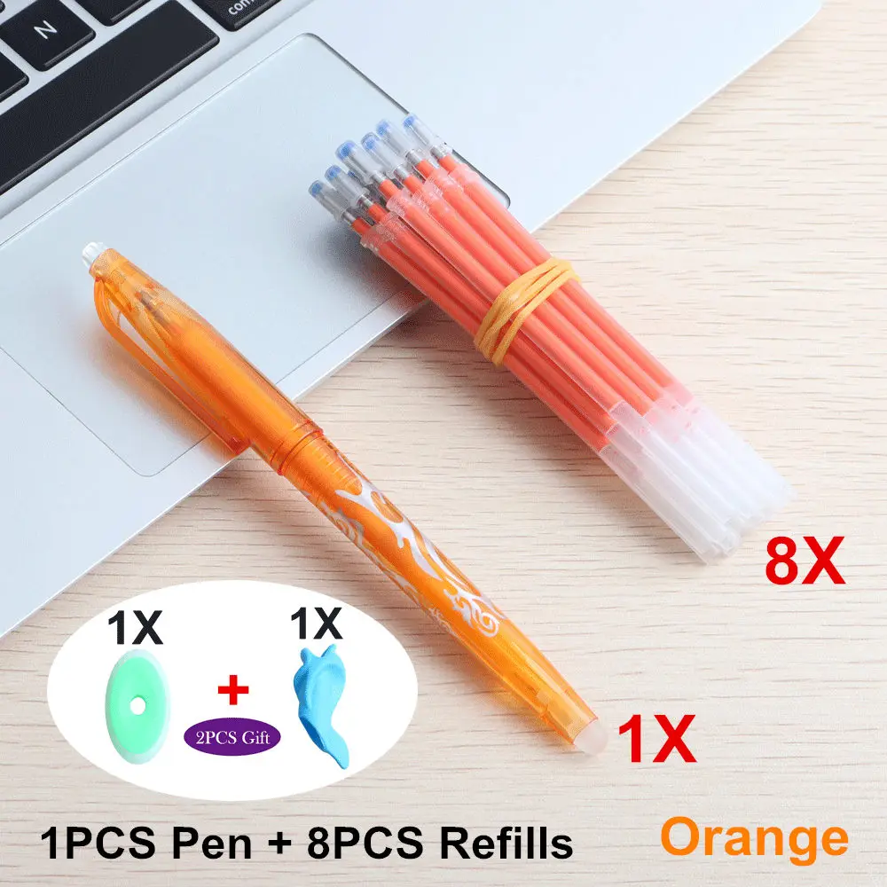 1Set Orange 9 шт./компл. 0,5 мм стираемая ручка, гелевая ручка стержень сменный гелевый для школьных принадлежностей студент письменный стол/канцелярские ручки для детского подарка - Цвет: 1Set Orange