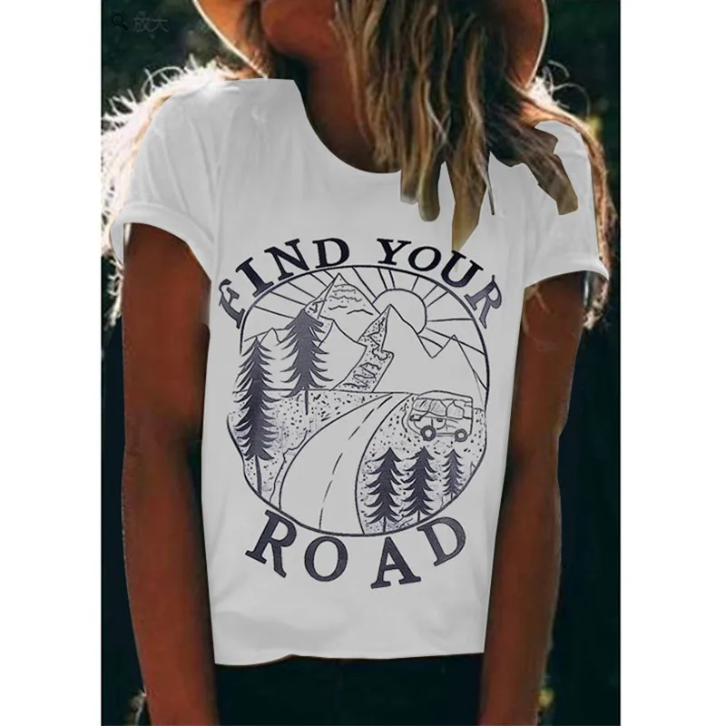 Женская футболка с надписью Find Your Road забавная рисунком повседневные топы