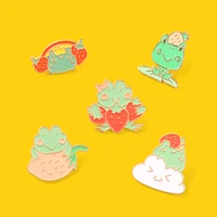 cute frog enamel pins strawberry funny green animal custom brooches accessories backpack gift for girl women jewelry