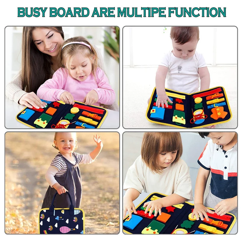 

Montessori Busy Board For Kids Educational Sensory Toys For Develop Basic Skills Dress Alphabet Spell Cognition Buckle Training