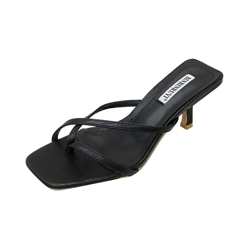 

Mid heeled sandals women's summer 2020 spring new clip toe drag Korean one word thin heel half drag versatile sexy fashion