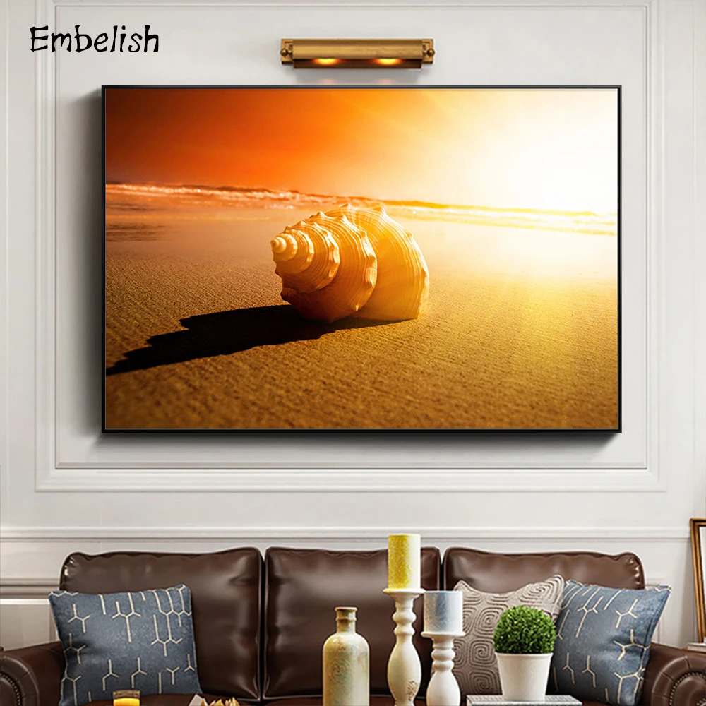 

1 Pieces Sunset Seashell In The Beach Landscape Wall Posters For Living Room Modern Home Decor Pictures Canvas Painting