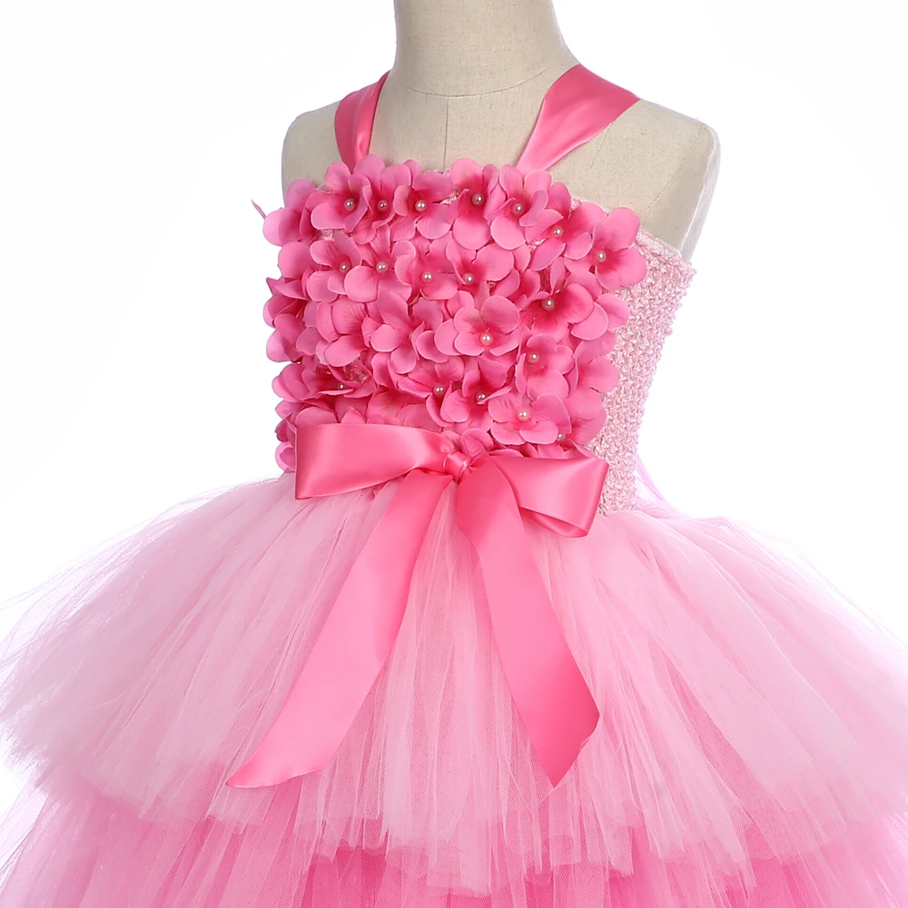 Платье-пачка для девочек с гортензией тюлевые платья до середины икры цветами