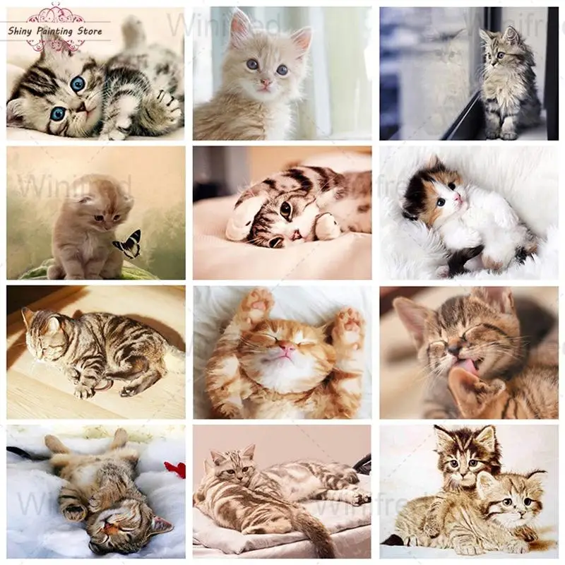 

Diamond Painting Cute Cat and Kitten DIY 5D Diamond Embroidery Animal Pet Picture Of Rhinestone Cross Stitch Kit Home Decoration