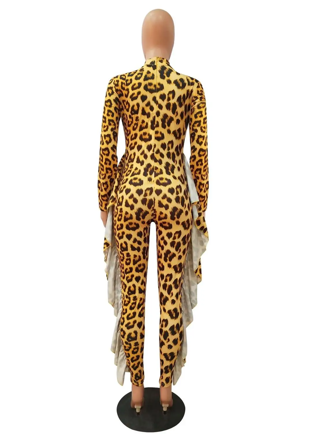 Сексуальный леопардовый принт рюшами бинты Bodycon комбинезон осень повседневная